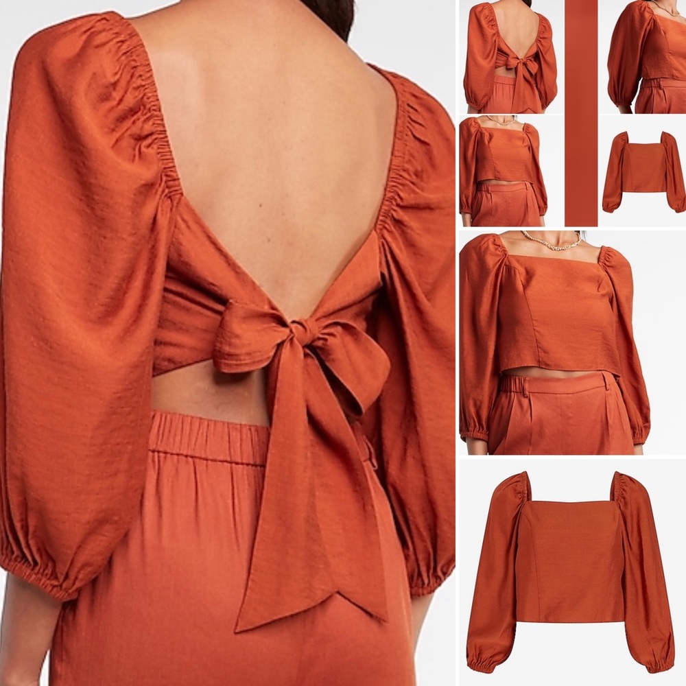 Express Rust Orange Puff Sleeve Crop Top